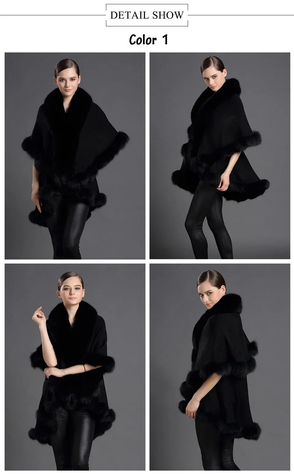 Genuine Fox Fur Collar Coat  Poncho