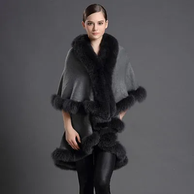 Genuine Fox Fur Collar Coat  Poncho
