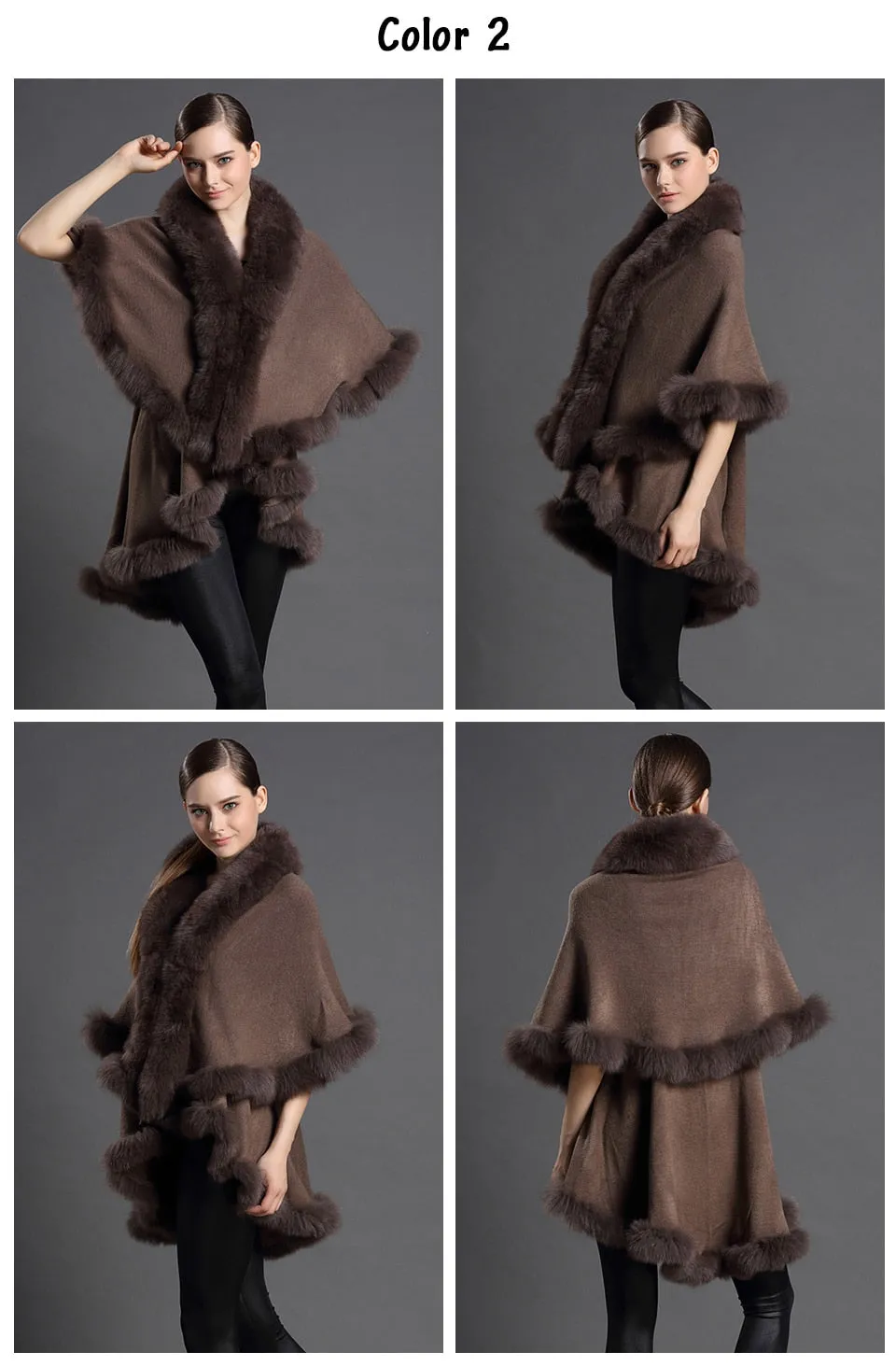 Genuine Fox Fur Collar Coat  Poncho