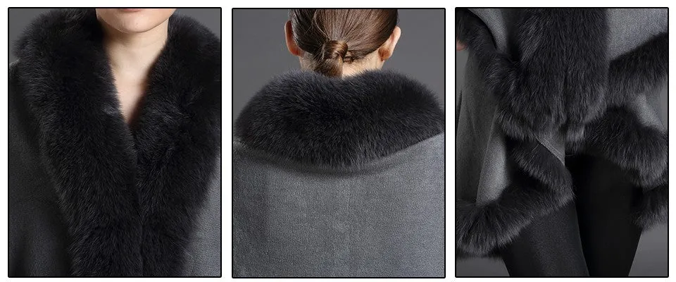 Genuine Fox Fur Collar Coat  Poncho