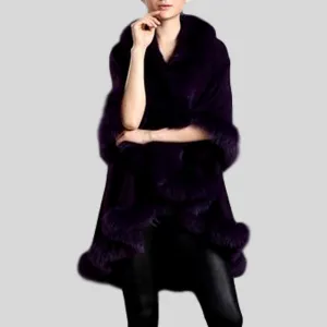 Genuine Fox Fur Collar Coat  Poncho
