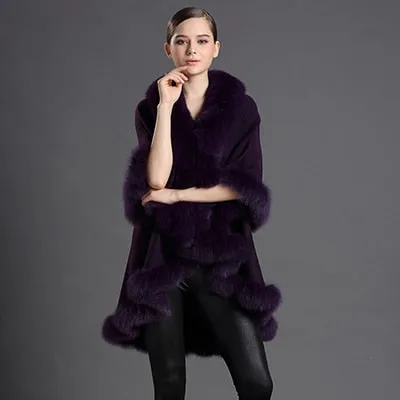 Genuine Fox Fur Collar Coat  Poncho