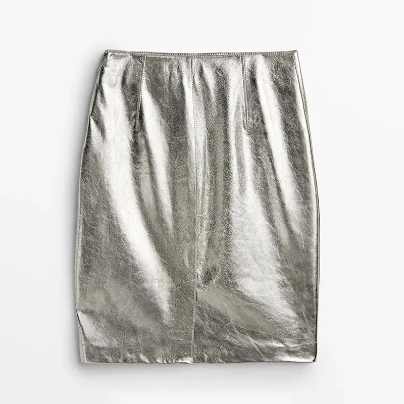 Genuine Leather Silver Skirt