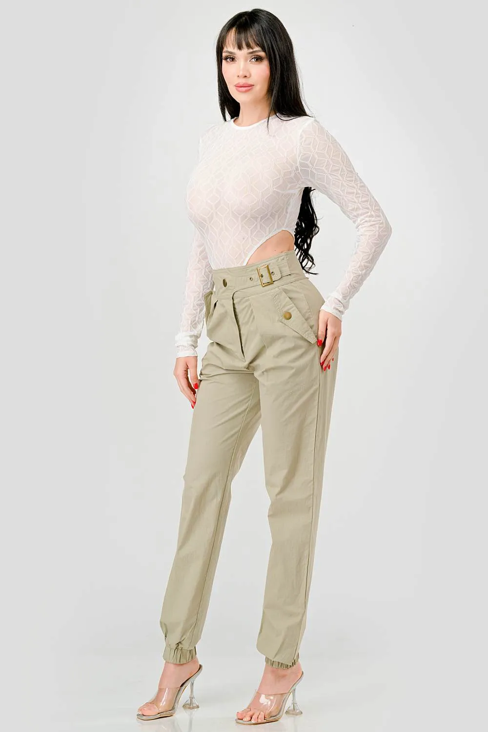 GEO PATTERN LACE SEE-THRU LONG SLEEVES BODYSUIT
