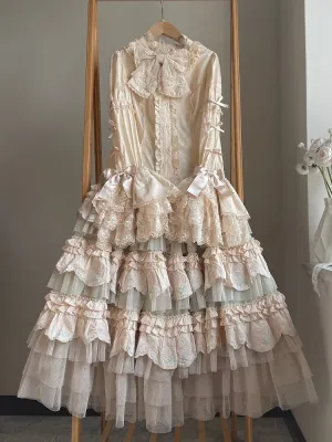 Green Bunny Layered Embroidered Scallop Trim Hem Lolita Skirt