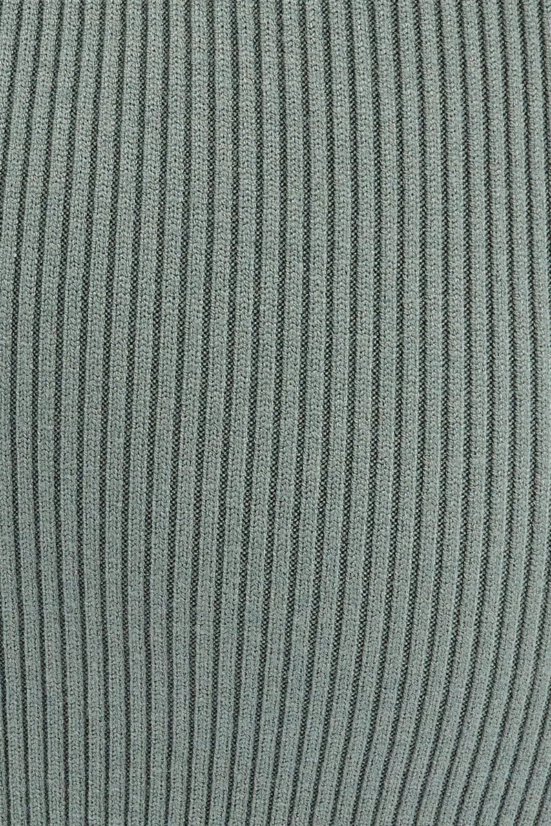 Green Knit Skirt High Rise Ribbed Midi