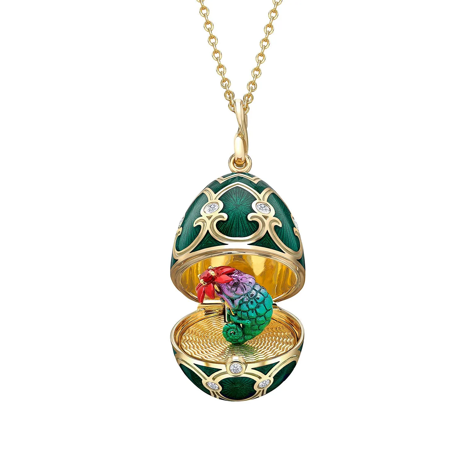 Guilloché Enamel Chameleon Surprise Locket