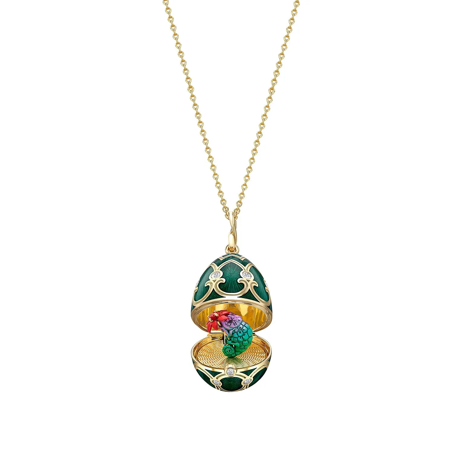 Guilloché Enamel Chameleon Surprise Locket