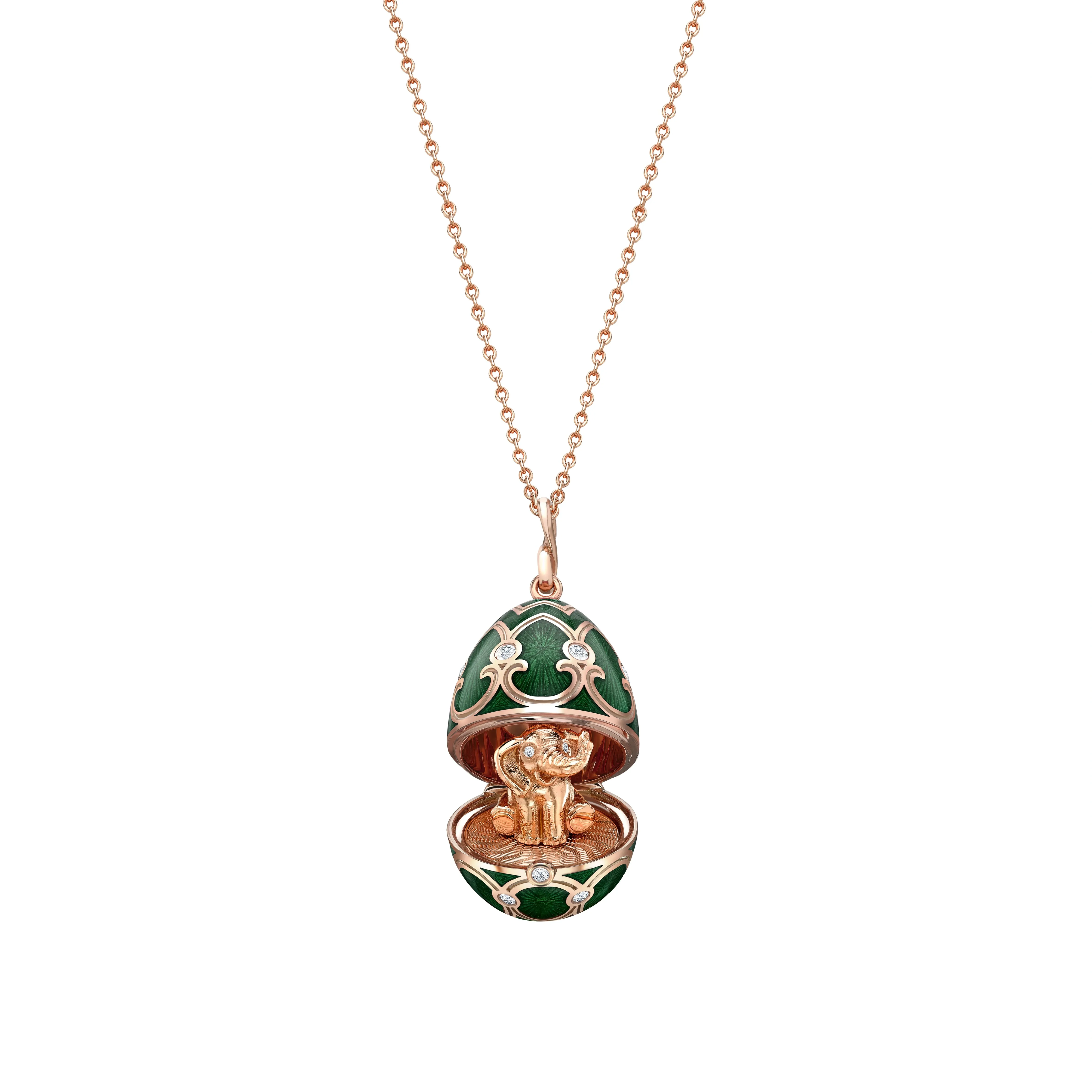 Guilloché Enamel Elephant Surprise Locket