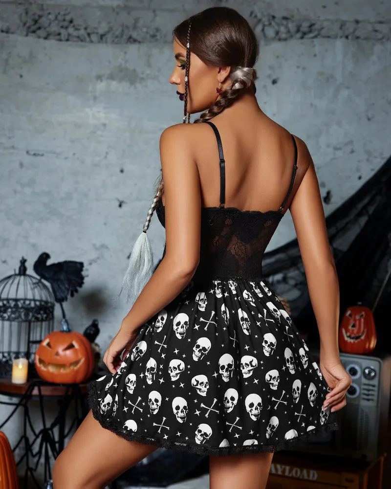 Halloween Lace V-Neck Full Slip Dress