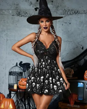 Halloween Lace V-Neck Full Slip Dress