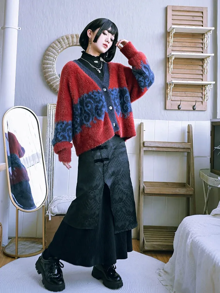Hip Jacquard China Retro Dragon Cover Layered Skirt