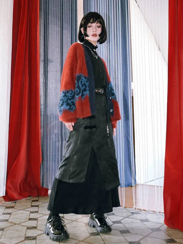 Hip Jacquard China Retro Dragon Cover Layered Skirt