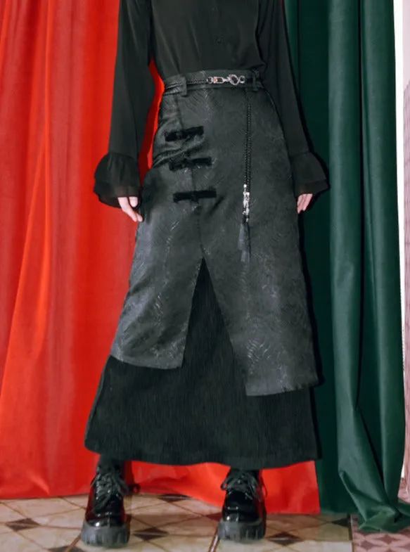 Hip Jacquard China Retro Dragon Cover Layered Skirt