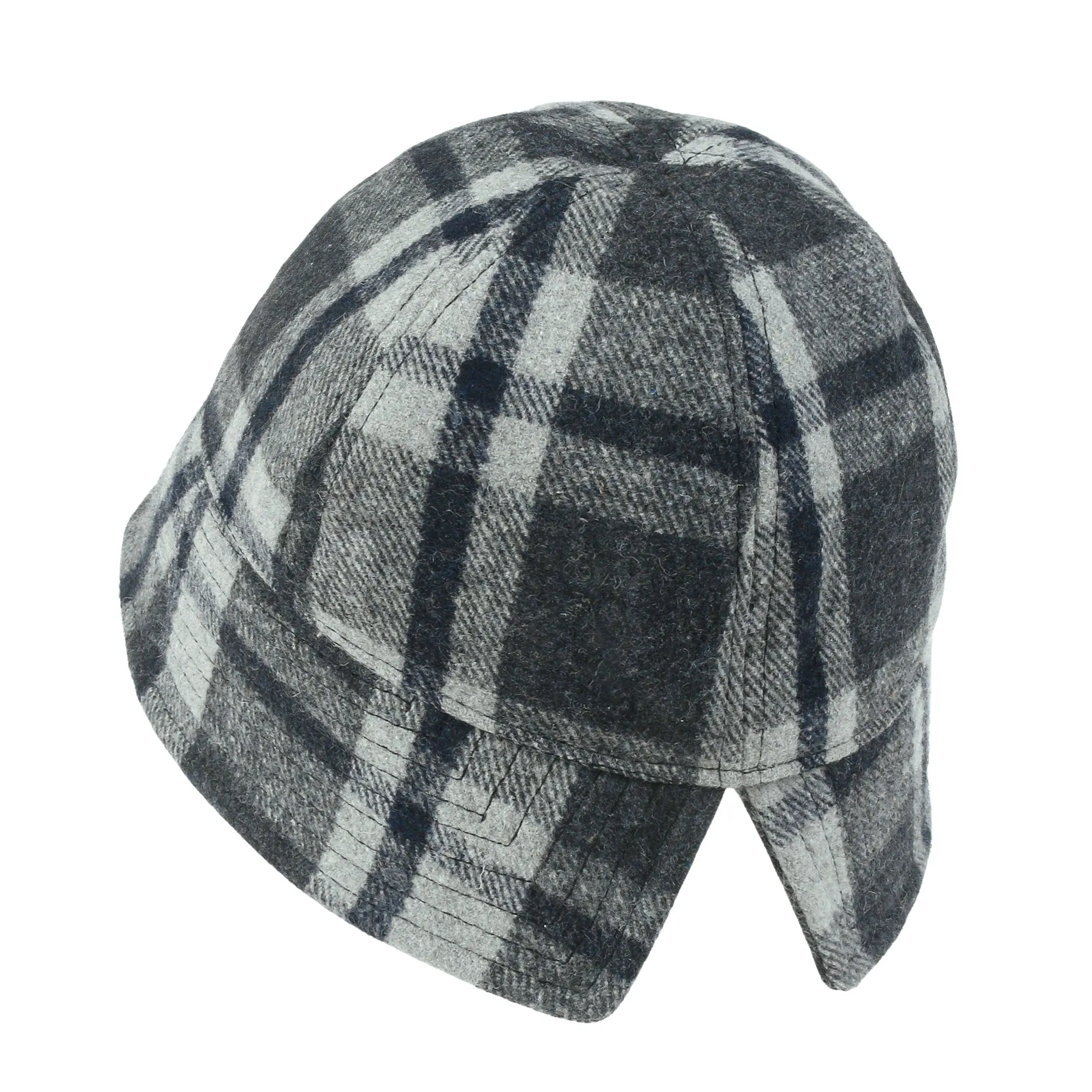 ililily Checkered Round Top Fedora Warm Winter Wool-like Bucket Hat
