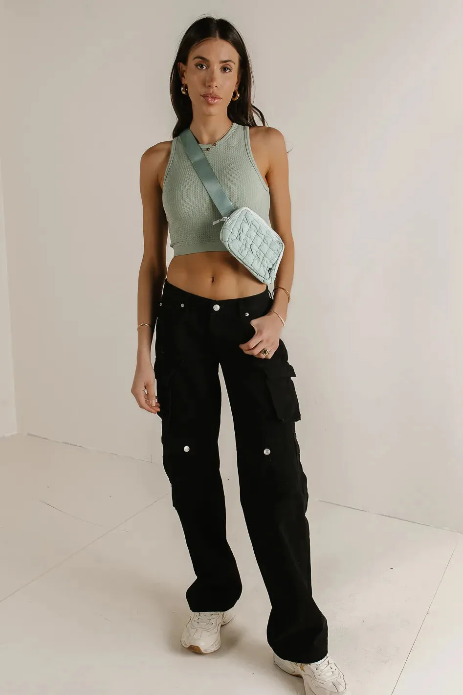 Ines Waffle Knit Tank in Sage - FINAL SALE