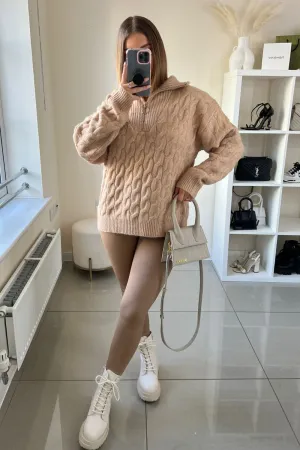 ivyy beige cable knit 1/4 zip sweater