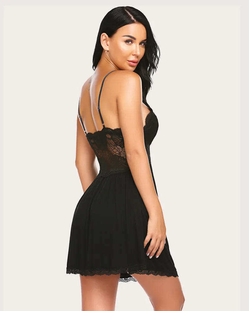 Leopard Lace Print V-Neck Full Slip Dress