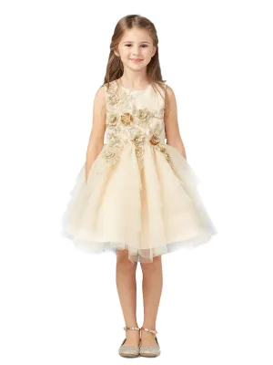 Little Girls Champagne Lace Layered Tulle Pageant Easter Dress 2-6