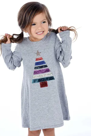 Little Girls Christmas Tree Long Sleeve Dress