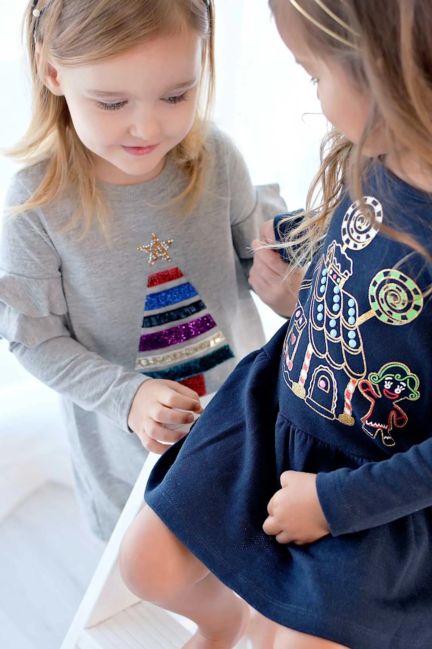 Little Girls Christmas Tree Long Sleeve Dress