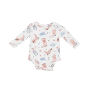 Long Sleeve Bodysuit - Cowboy Boots Pink
