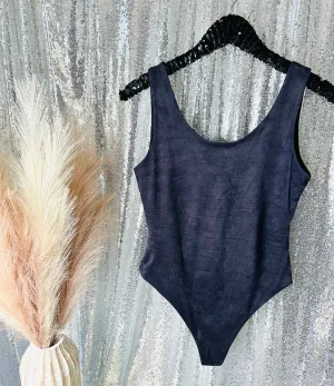 Luv La - Black Faux Suede Bodysuit