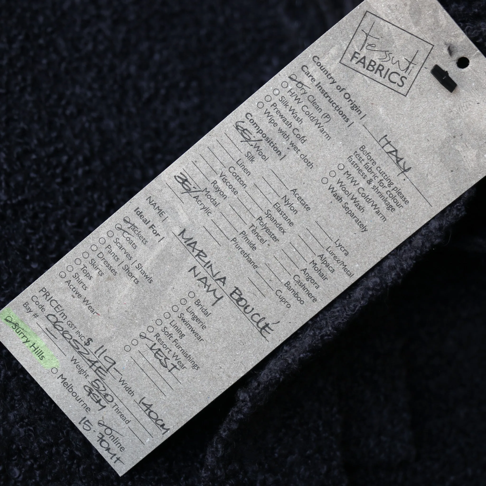 Marina Boucle Navy Coating