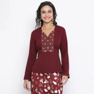 Maroon Top With Emb At Yoke With Back Tie Knot