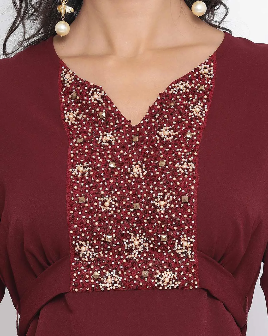 Maroon Top With Emb At Yoke With Back Tie Knot