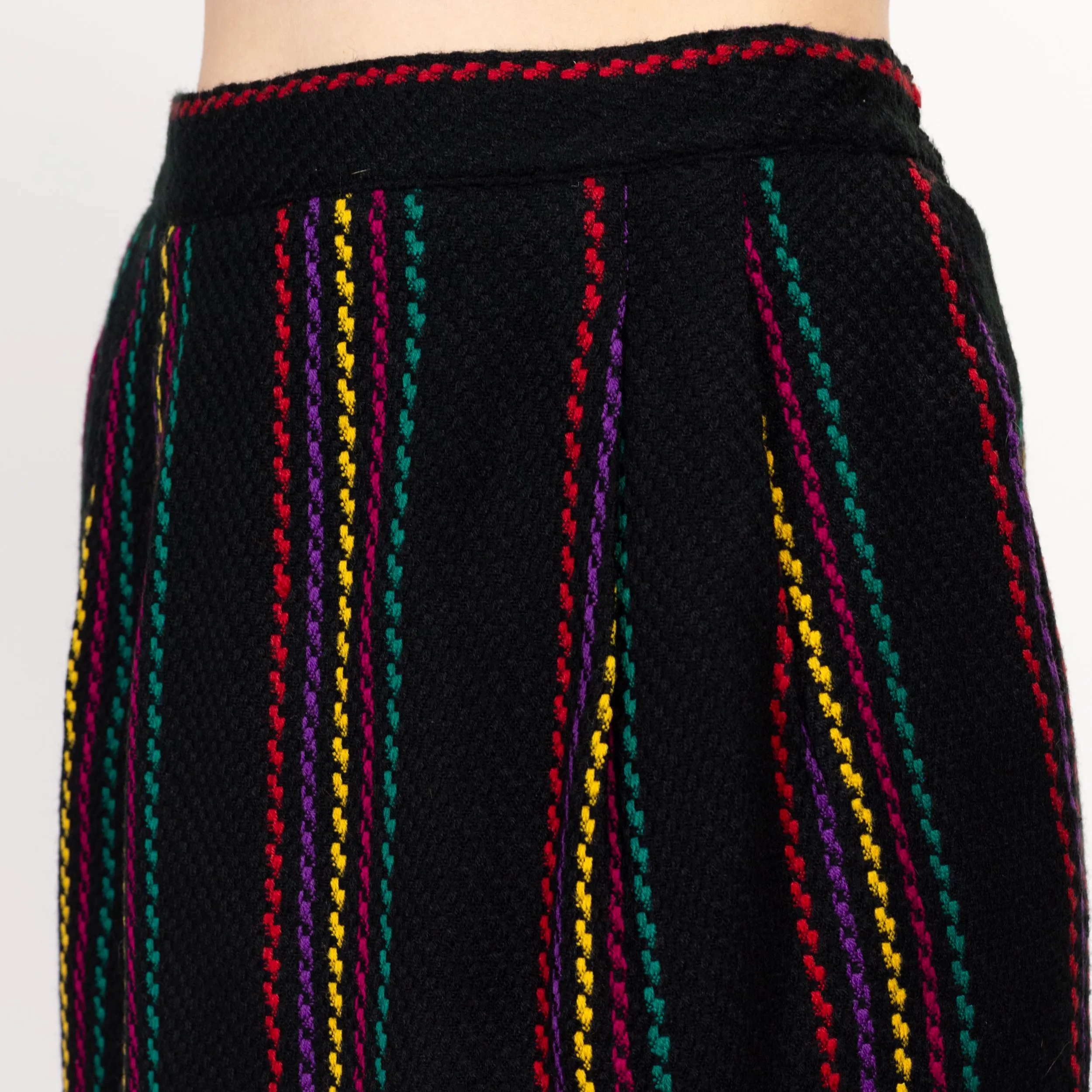 Medium 80s Black Rainbow Striped Knit Midi Skirt