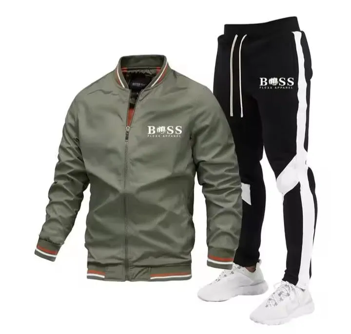 Men's Casual Jacket Set, Spliced Trousers, Baseball Collar, Windproof, New Spring and Autumn  S07802