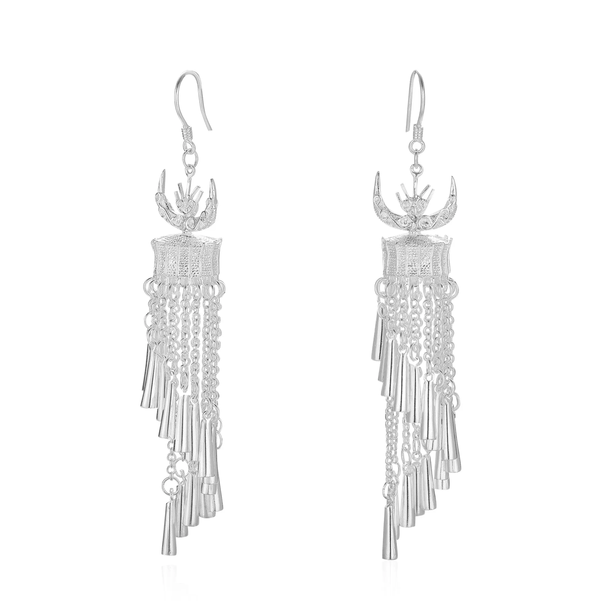Mini Silver Horn Tassel Earrings