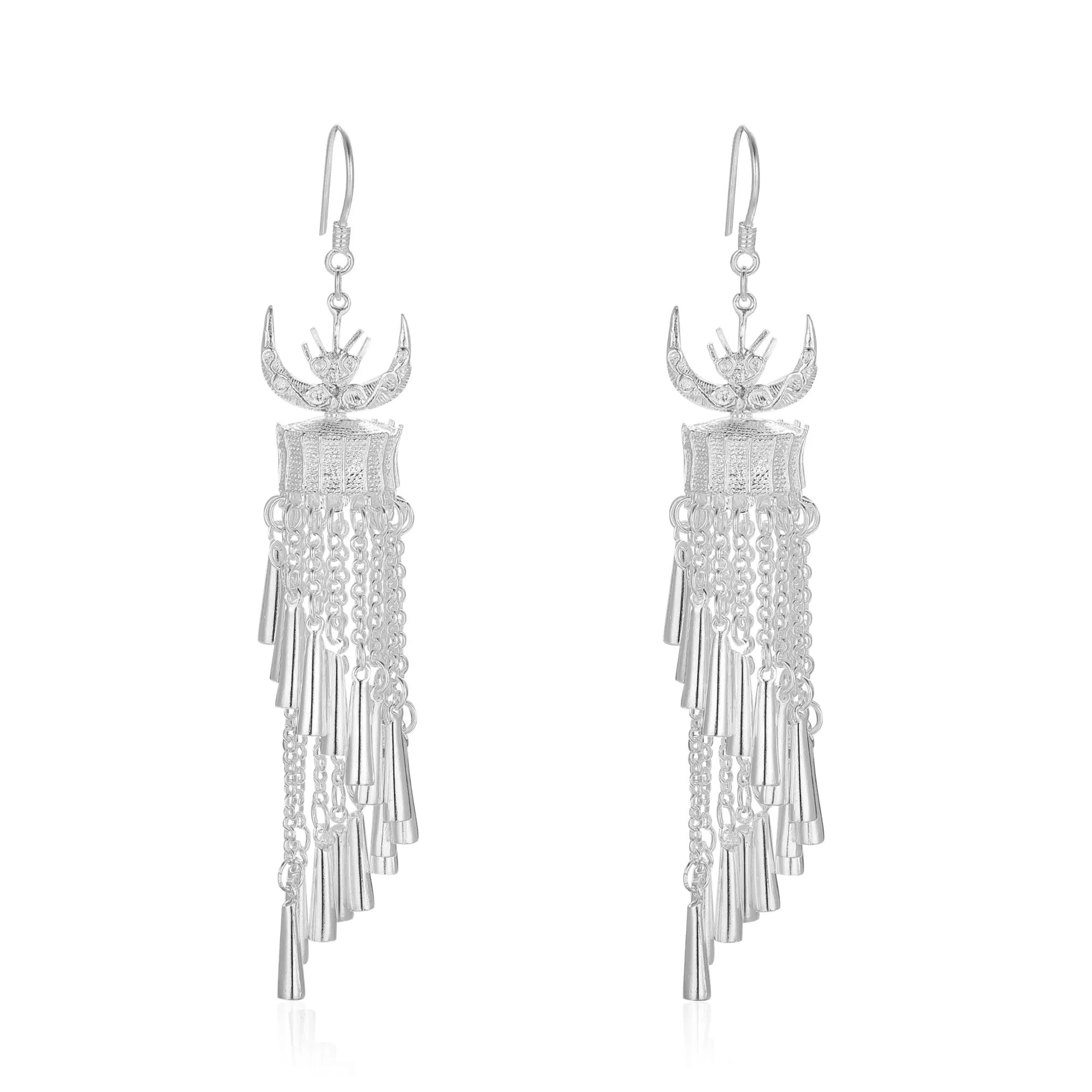 Mini Silver Horn Tassel Earrings