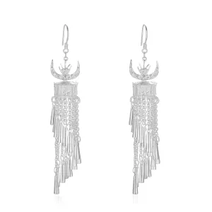 Mini Silver Horn Tassel Earrings
