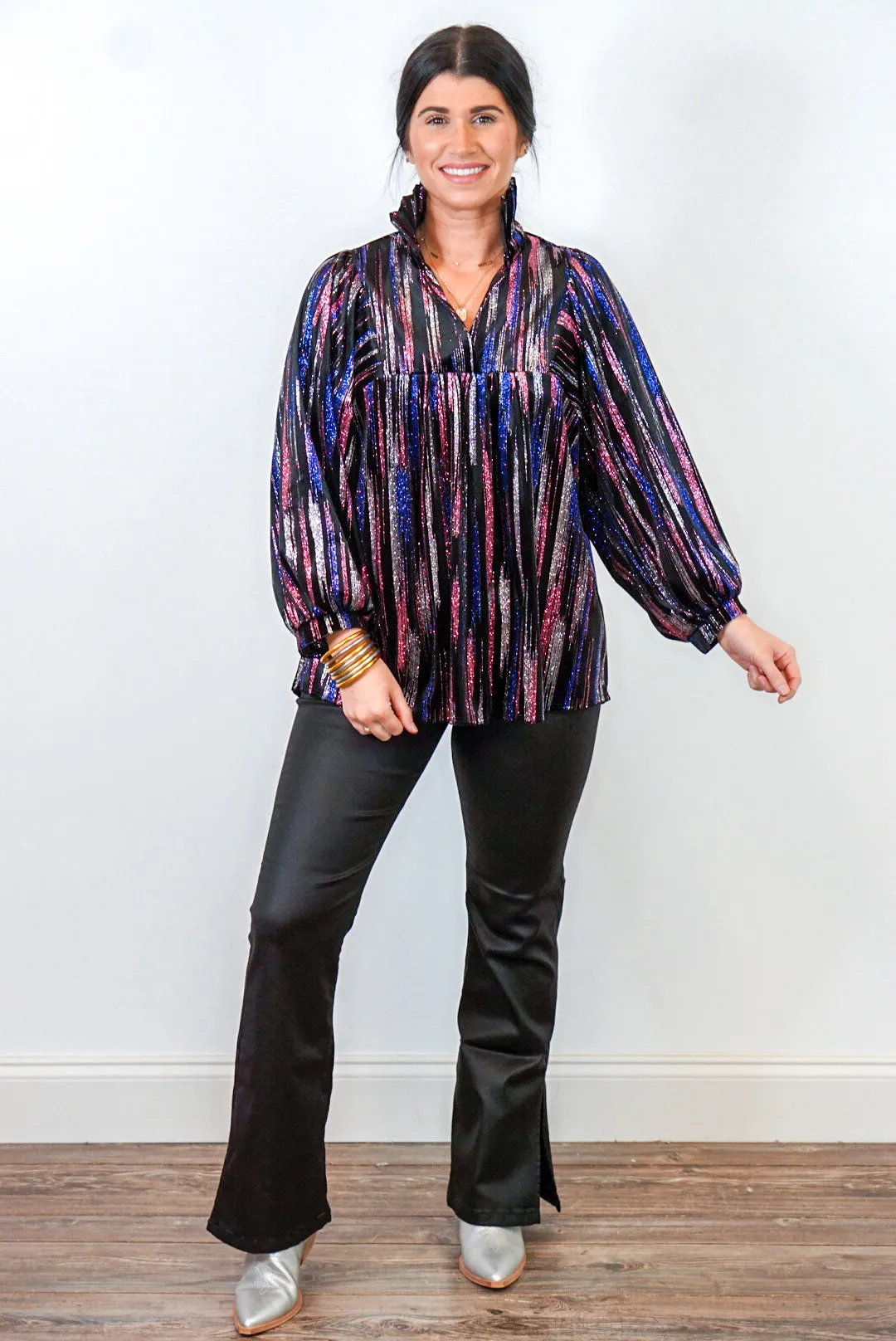 Multicolor Glittering Black Babydoll Top