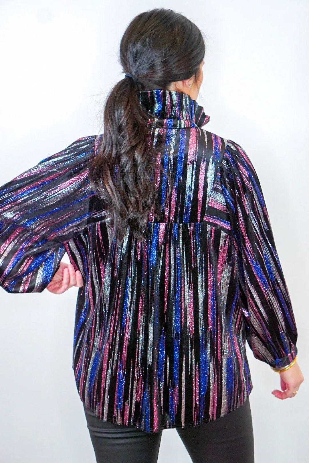 Multicolor Glittering Black Babydoll Top