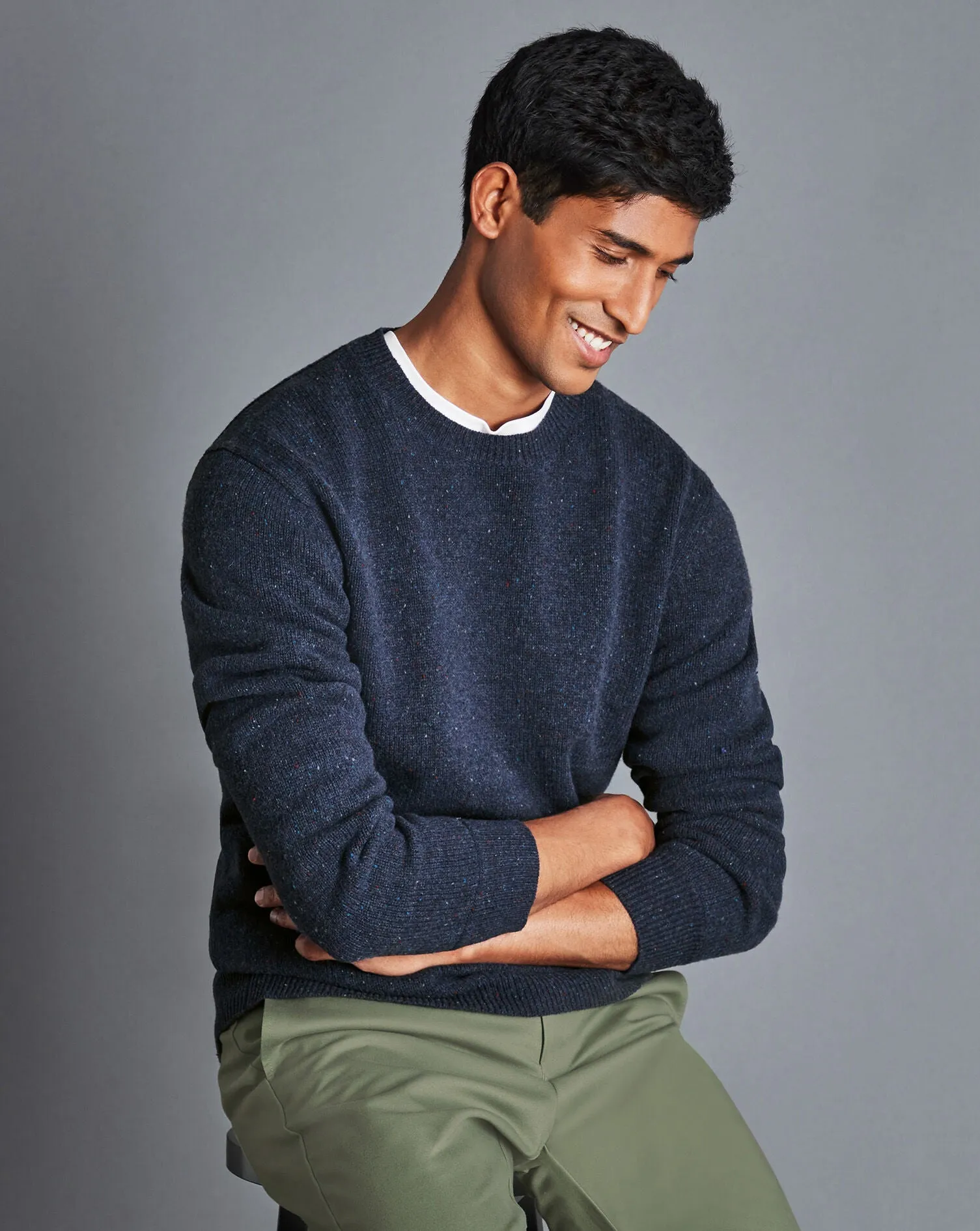 NAVY BLUE CHUNKY MERINO DONEGAL CREW NECK JUMPER