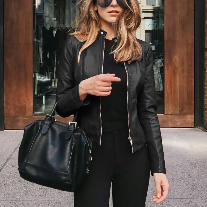 New product autumn and winter women's fashion leather PU suit jacket