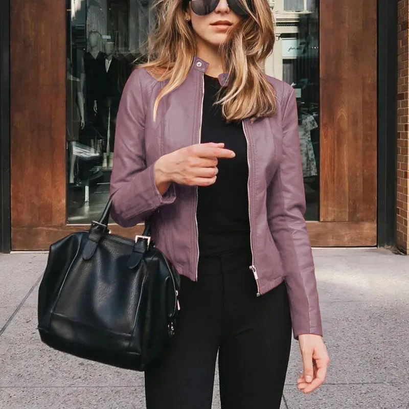 New product autumn and winter women's fashion leather PU suit jacket