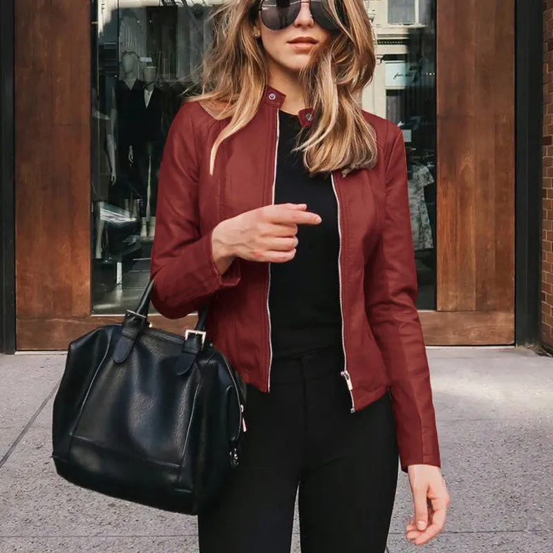 New product autumn and winter women's fashion leather PU suit jacket