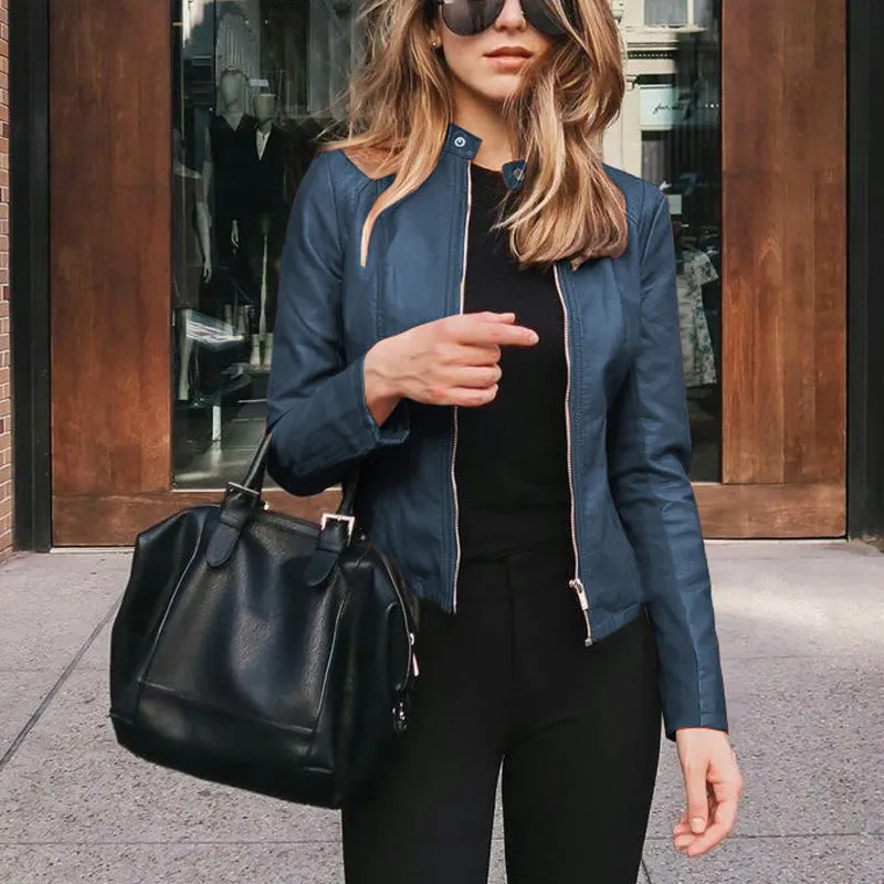 New product autumn and winter women's fashion leather PU suit jacket