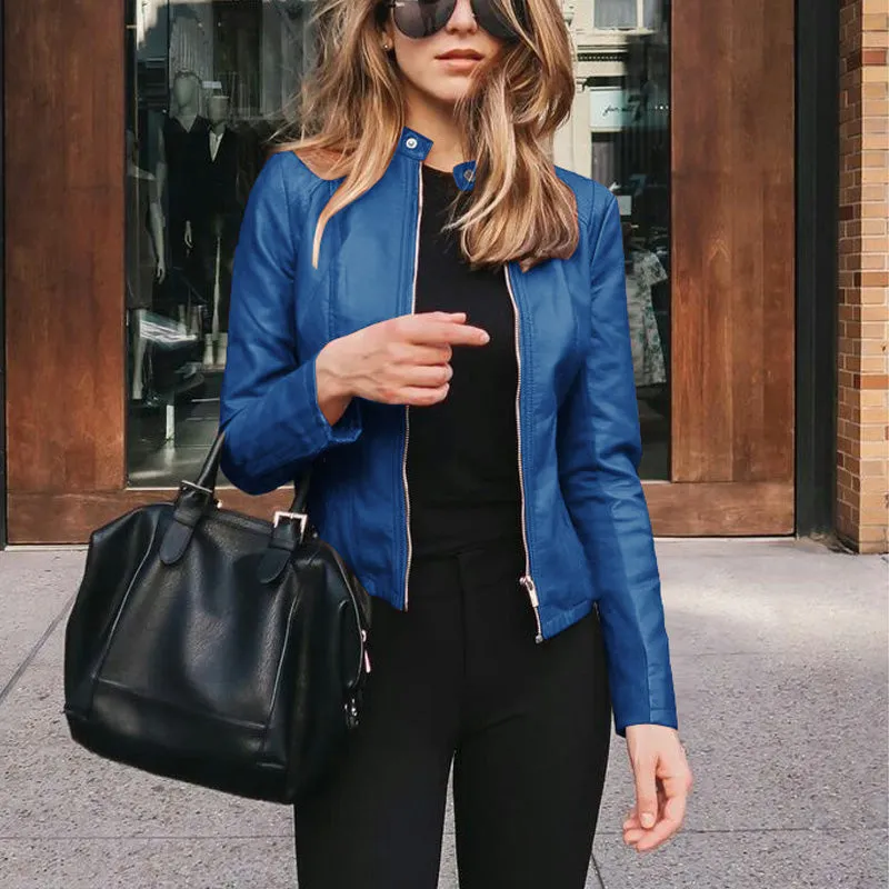 New product autumn and winter women's fashion leather PU suit jacket
