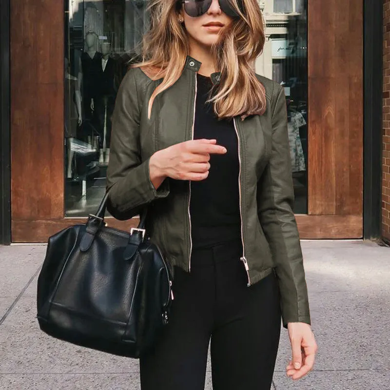 New product autumn and winter women's fashion leather PU suit jacket
