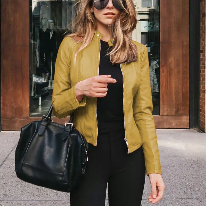 New product autumn and winter women's fashion leather PU suit jacket
