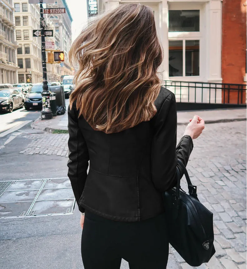 New product autumn and winter women's fashion leather PU suit jacket
