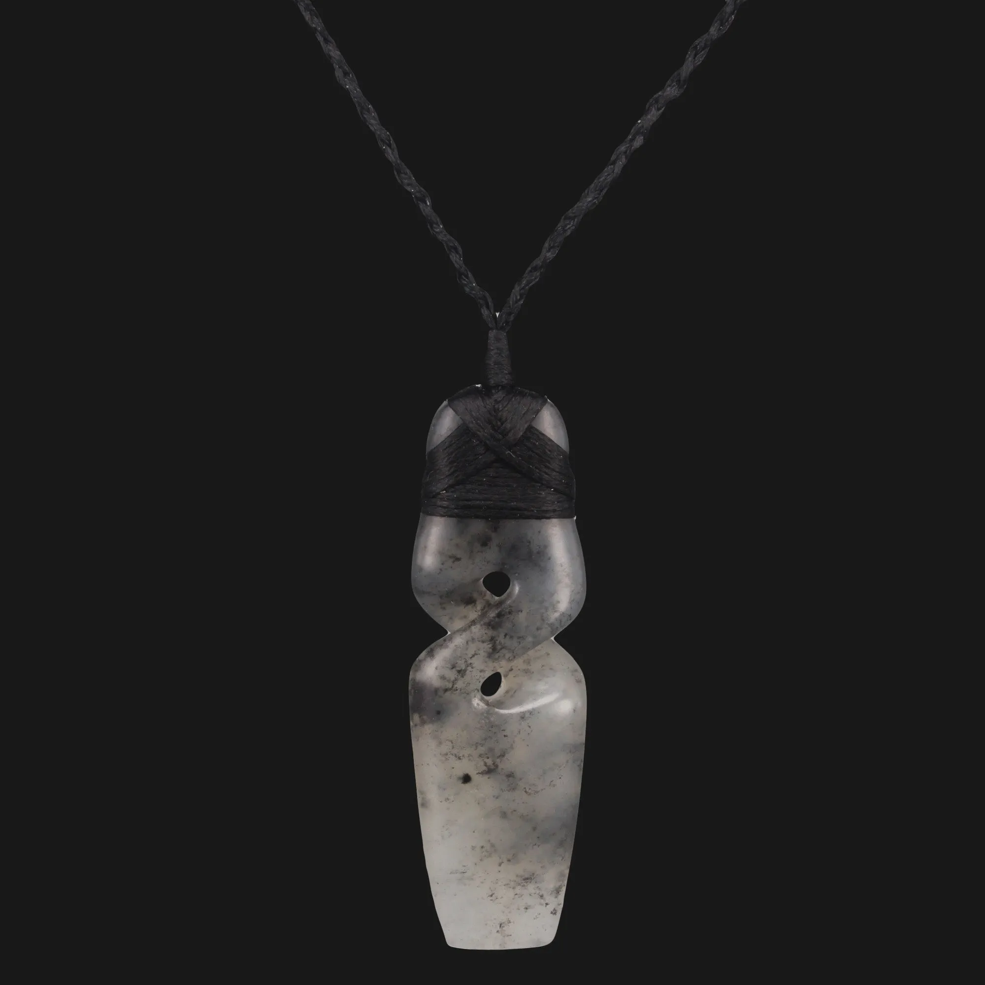 NZ Maori Toki Necklace with Simple Twist Design, Handcrafted from White Grey Flower Jade A Culturally Rich Accessory to Elevate Your Style