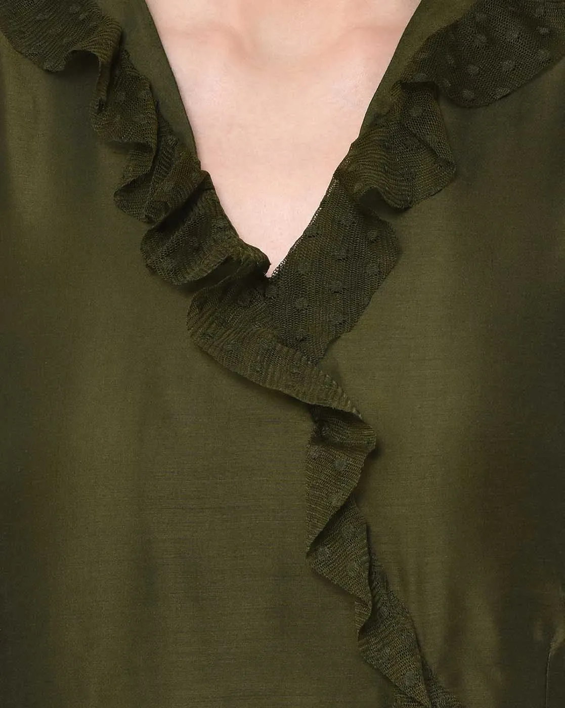 Olive Overlap Frill Top