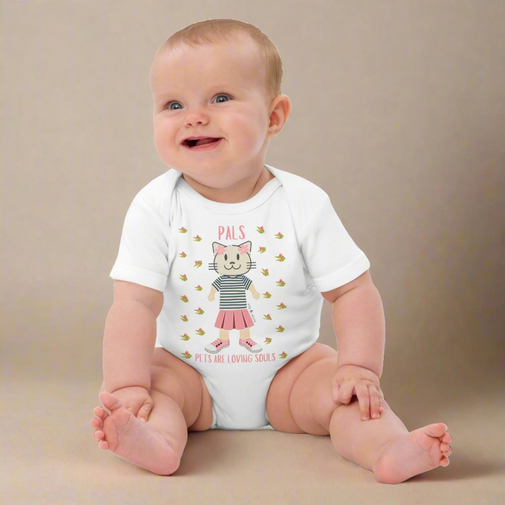 PALS, Cat themed organic cotton baby bodysuit