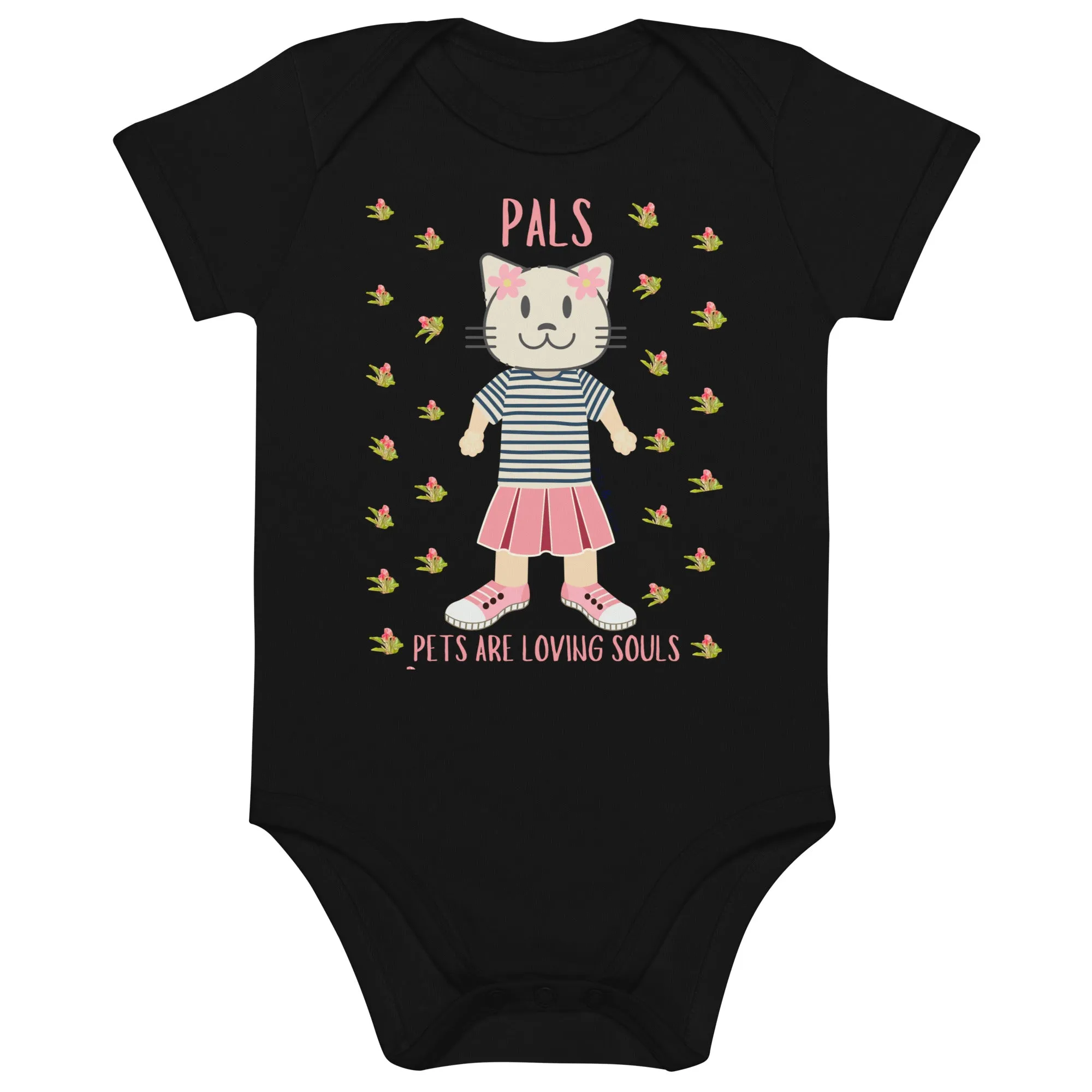 PALS, Cat themed organic cotton baby bodysuit